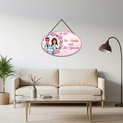 Personalized Doctor Couple Theme Wall Hanging Custom Wooden Sign for Clinic Entrance & Cabin Doors Unique Gift for Doctors & Medical Professionals Doctor Name Plate